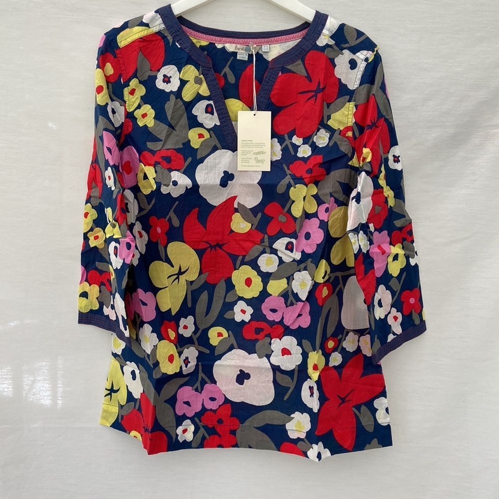 Boden crinkled clothes 100% cotton multicolored flowers tunic size 10 New